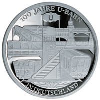 (2002) Монета Германия (ФРГ) 2002 год 10 евро "Берлинское метро"  Серебро Ag 925  UNC